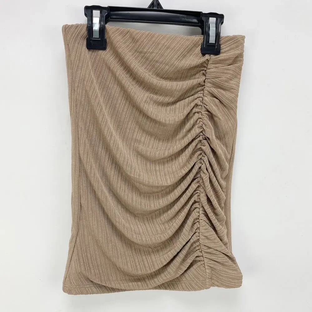 Naked Wardrobe Womens Ruched Mini Skirt XS Tan Pull On NWOT